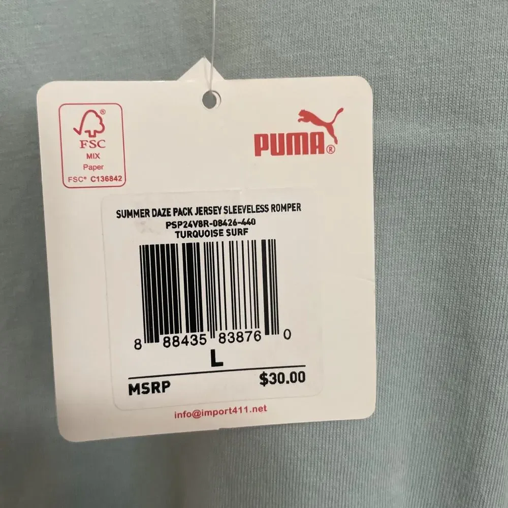 Puma Jersey Sleeveless Romper Size L (10/12) Turquoise‎ $30 Orig